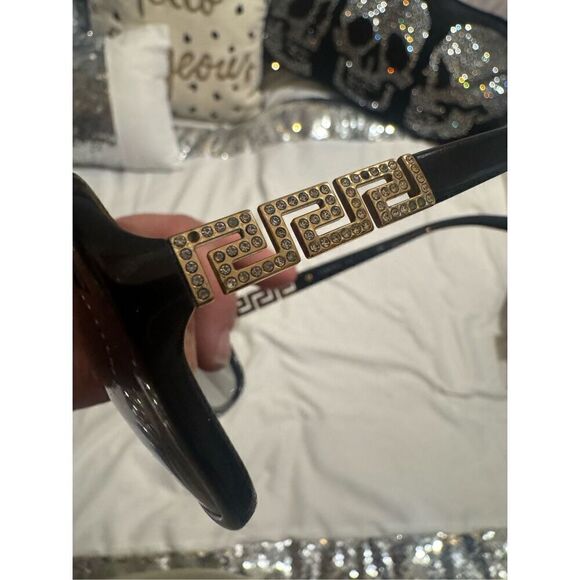 VERSACE Dioptric Sunglasses Black Gold Frames Crystals Aviator Square MOD3178-B main image 8